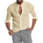 Men's Shirt Button Linen Cotton Comfortable Daily Top Long Sleeve