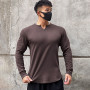V-neck Fitness Cotton Long Sleeve Men's High Elastic Slim T-shirt
