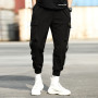 Men Casual Elastic Waistband Ankle Tied Pockets Cargo Pants