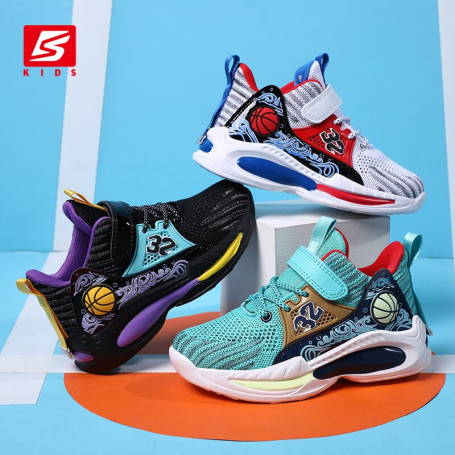 Baasploa Children Sneakers Child High-Quality Sports Running Shoe Light Breathable Soft Sole Non-Slip Boys Kids Basketball Shoes