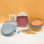 Cute Bear Baby Silicone Plate and Spoon Fork Baby Feeding Suction Plate Children Dishes Suction BPA Free Silicone Tableware Set