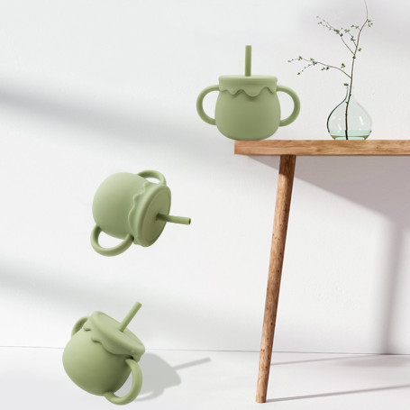 New Three-In-One Baby Feeding Cups With Straw 250ml Learning Cups Food Grade Silicone Snack Cup Kids With Silicone Sippy Cup