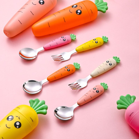Carrot Baby Feeding Utensils Cartoon Fork Spoon Child Baby Cutlery Set Kids Tableware Kitchen Gadgets Fruit Fork Teaspoon