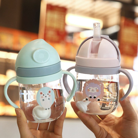 300ml Home Baby Bottle Safe Handle With Straw For Auxiliary Milk Drinking Silicone Feeding Bottle Cover Baby Feeding Accessories