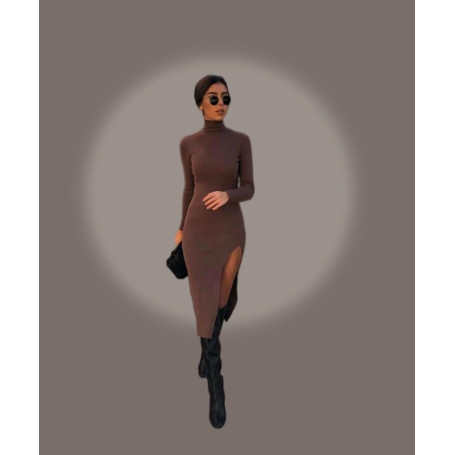 Dress Women New Long Sleeves High-Neck Side High Split Midi Dress For Women Vintage Outfits Stylish Vestidos Female Dress Woman