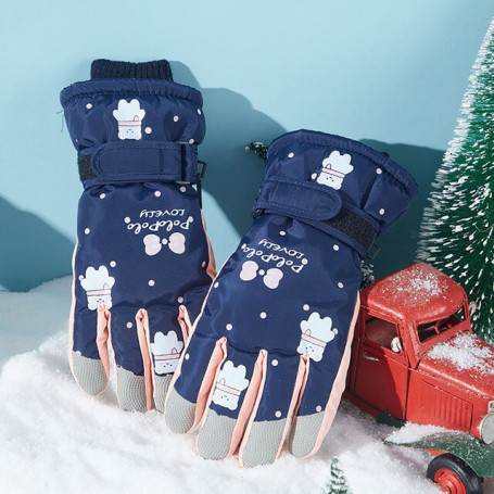 Winter Skiing Gloves For Children 7-13 Year Old Boys Girls Thick Warm Fleece Glove Full Finger Cute Cartoon Windproof Kids Glove
