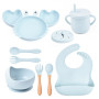 8-piece Baby Tableware Set Soft Silicone Bowl Crab Dinner Plate Bib Fork Spoon Cup Set Baby Anti-skid Silicone Cutlery BPA Free