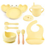 8-piece Baby Tableware Set Soft Silicone Bowl Crab Dinner Plate Bib Fork Spoon Cup Set Baby Anti-skid Silicone Cutlery BPA Free