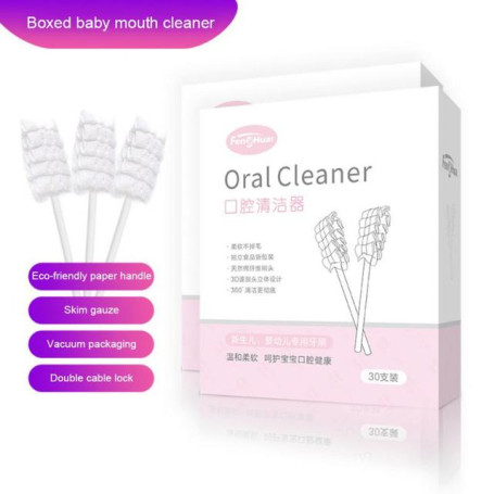 Babywell 30pcs Disposable Baby Tongue Cleaning Brush Infant Baby Gauze Toothbrush Paper Rod Mouth Cleaner For Newborn Oral Care