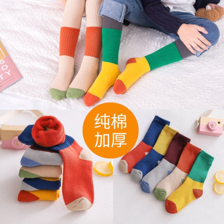 5Pcs/Lot Baby Socks Cotton Winter Boys Girls Anti-slip Floor Socks Solid Color Terry Warm Slippers Toddlers Thicken Socks1-12Y