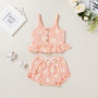 Summer Newborn Baby Girl’s Flower Printed 2Pcs Clothes Set Sleeveless Cotton Linen Ruffled Tops+e Shorts Infant Suit