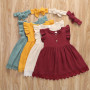 Baby Summer Dresses Cute Lace Infant Kids Girls Cotton Solid Dress Ruffled Sleeveless Sundress+Headband 2Pcs Casual Gown