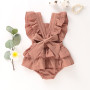 Summer New Baby Girl’s Casual Fly Sleeve Romper Cotton Linen Fresh Solid Color Backless Ruffles Jumpsuits Infant Clothes