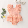 Summer New Baby Girl’s Casual Fly Sleeve Romper Cotton Linen Fresh Solid Color Backless Ruffles Jumpsuits Infant Clothes