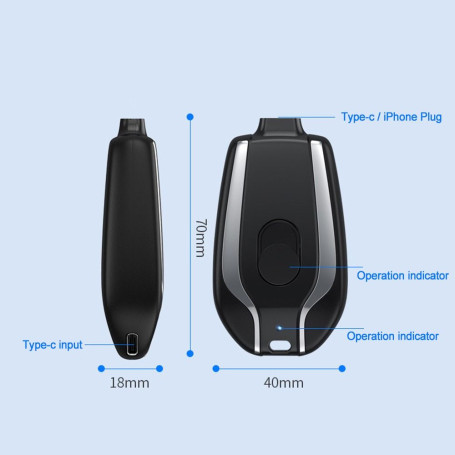 Hot Sale 1500mAh Portable Mini Type-C Power Bank Keychain Emergency Charger for Android Smartphone Automatic Startup Power Bank