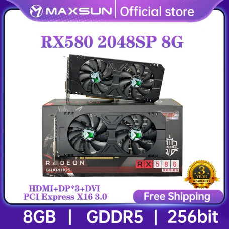 MAXSUN Graphics Cards Full New AMD Radeon RX580 2048SP 8G GDDR5 256bit HDMI+DP*3+DVI Video Card For Desktop Gaming Computer GPU