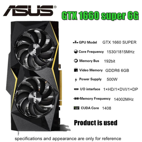 Used ASUS TUF GTX 1660 super 6GB GAMING Video Cards GPU Graphic Card GTX 1660S 6G