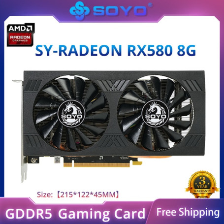 SOYO Original Radeon RX580 8G Graphics Card GDDR5 Memory Video Gaming Card PCIE3.0x16 HDMI DP*3 for Desktop Computer AMD Card