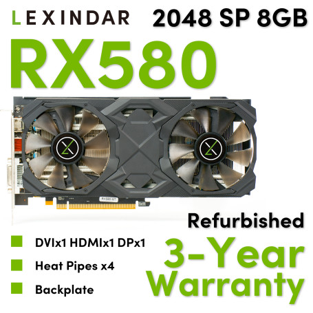 Lexindar Original Refurbished RX580 570 2048SP 8GB Graphic Card GPU for Gaming Mining Computer Parts Components