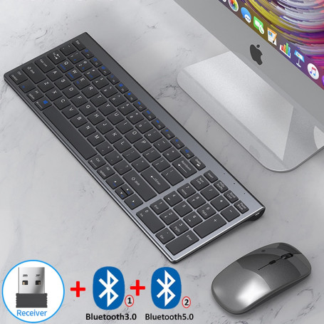 HKZA Bluetooth 5.0 2.4G Wireless Keyboard and Mouse Combo Multimedia Keyboard Mouse Set for Laptop PC TV iPad Macbook Android
