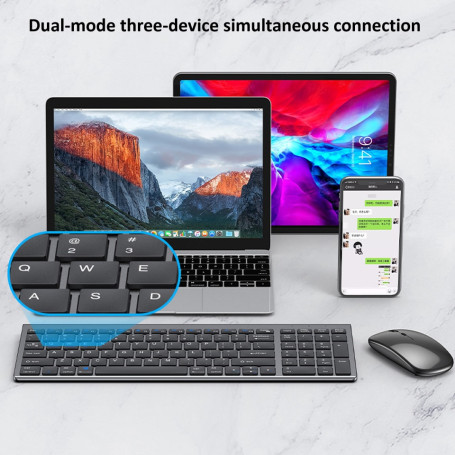 HKZA Bluetooth 5.0 2.4G Wireless Keyboard and Mouse Combo Multimedia Keyboard Mouse Set for Laptop PC TV iPad Macbook Android
