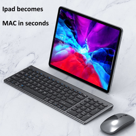 HKZA Bluetooth 5.0 2.4G Wireless Keyboard and Mouse Combo Multimedia Keyboard Mouse Set for Laptop PC TV iPad Macbook Android