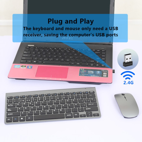 2.4G Wireless Keyboard and Mouse, Russian/French/Korean/Hebrew USB Protable Mini Keyboard Mice Set for PC Laptop