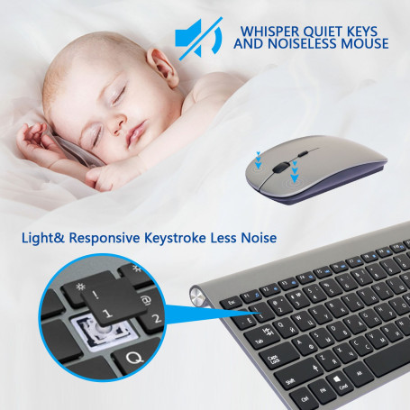 2.4G Wireless Keyboard and Mouse, Russian/French/Korean/Hebrew USB Protable Mini Keyboard Mice Set for PC Laptop