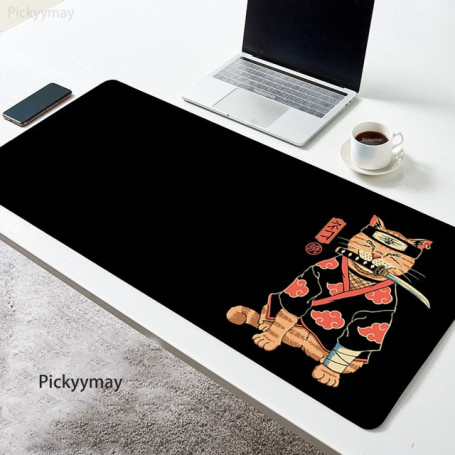 Anime Mousepad Cat Samurai Black Mouse Pad PC Carpet Kawaii Desk Mat Mause Office Keyboard Japan Rug Table Accessories Mausepad