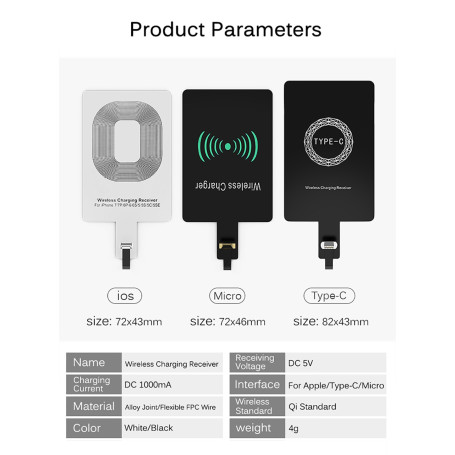 Wireless Charging Receiver For iPhone 6 7 Plus 5s Micro USB Type C Universal Fast Wireless Charger For Samsung Huawei Xiaomi
