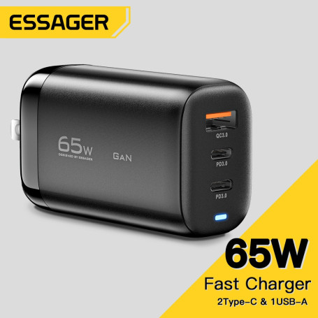 Essager 65W GaN Fast Charge QC3.0 USB Type C Charger PD3.0 USB Charger Cell Phone For IPhone 12 13 Pro Max Xiaomi Laptop