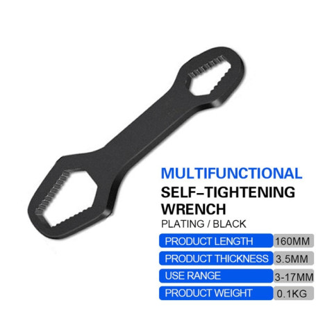 Black 3-17mm Universal Double-Head Torx Wrench Self-Tightening Adjustable Wrench Hand Tool