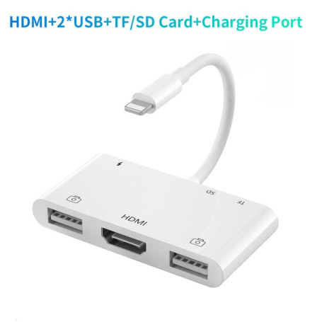 Lightning iPhone to HDMI Digital AV Adapter for iPhone 14 13/iPad to 1080P TV/Card Reader/USB/Ethernet Support Projector/Monitor