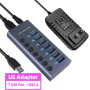 Metal USB 3.0 Hub Multi USB Splitter 7/10 Ports Use Power Adapter Multiple Expander 2.0 Hub With Switch For Laptop Accessoriess