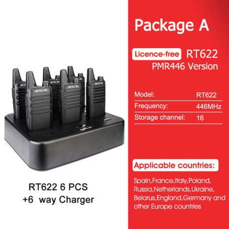 Mini Walkie Talkie 6 pcs Retevis RT622 PMR Walkie-talkies Professional PTT Two-way Radio FRS Two Way Radio RT22 Hotel Restaurant
