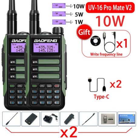 2PACK BaoFeng UV-16 PRO Mate V2 Professional Walkie Talkie UV16Pro Type-C Charger Long Range Two Way Radio Upgrade UV5R UV10R