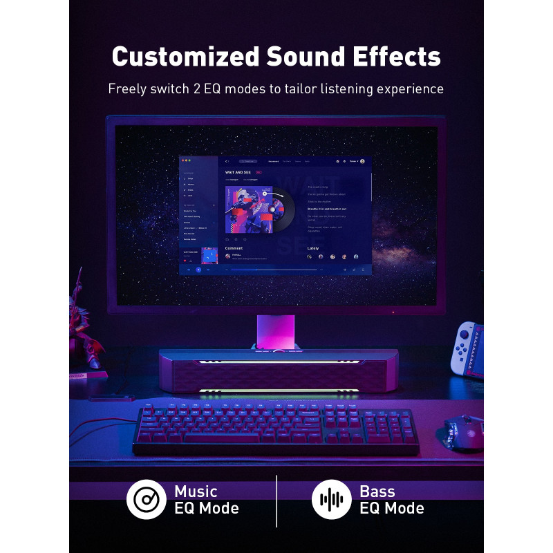 C4 Computer Speakers PC RGB Gaming Sound Bar Portable Wireless