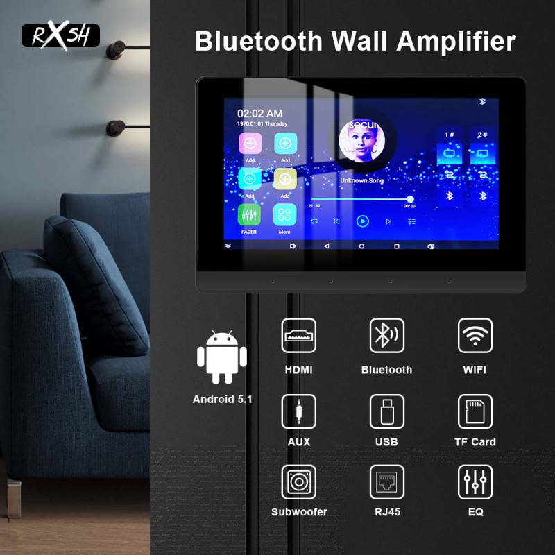 Smart Home Theater Bluetooth WIFI Wall Amplifier 7inch Touch Screen