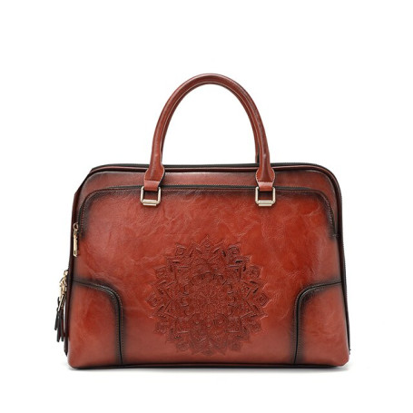 Women's Leather Briefcase Retro Laptop Briefcase For 14 Inch Macbook Hp Dell High Quality Embossed Female Shoulder Bag