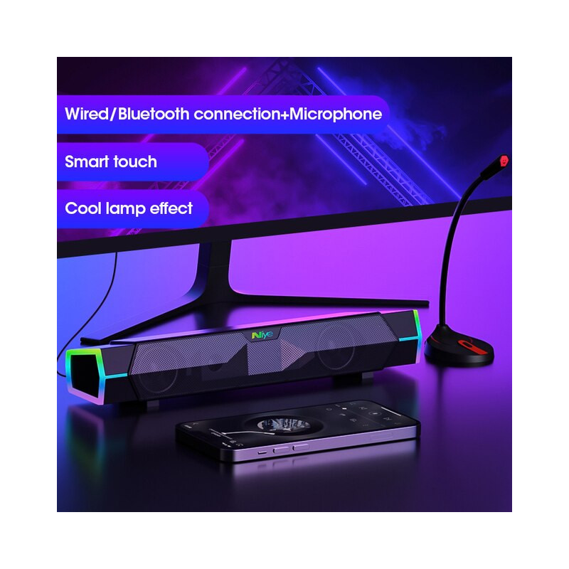 4D Computer Speaker Bar HiFi Stereo Sound Subwoofer With Mic Wired