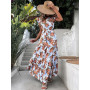 Ruffel Butterfly Sleeve Floral Print O-Neck Belted Long Maxi Women Summer Dress Bohemian Hippie Elegant Casual