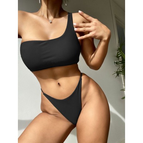 copy of Micro Thong Bikini High Cut Swimwear Women One Shoulder Swimsuits New Brown Biquini Bathing Suits Push Up Beachwear