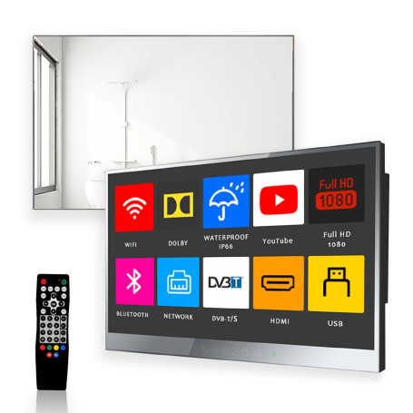 Soulaca 22inch Bathroom TV Luxury Smart Mirror TV IP66 Waterproof Android 7.1 Full HD with WiFi & Bluetooth