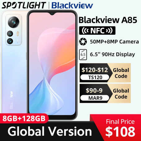 【World Premiere】global Versie Blackview A85 8Gb 128Gb 6.5 ''Hd + 90Hz Display 50MP Camera 4480 Mah batterij Nfc Smartphone