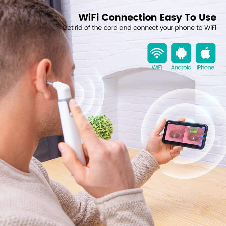 Wireless Otoscope Ear Camera 3.9mm 720P HD WiFi Ear Scope with 6 LED Lights for Kids and Adults Support Android and iPhone