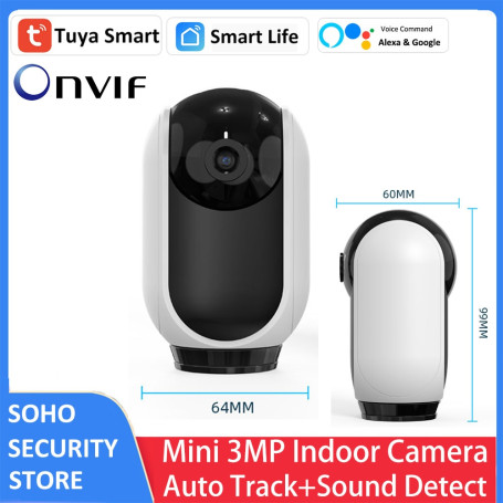 3MP 1080P Indoor Mini Tuya Alexa Google PTZ Security Surveillance CCTV Wireless WiFi Auto Tracking H.265 Private Mode IP Camera