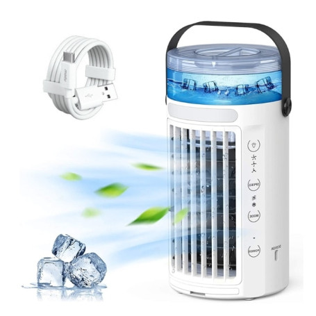 808F Personal Air Conditioner Fan Misting AC Fan with Humidifier LED Night Light Type-C Cahrging For Room Home Office Outdoor