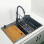 Matte Black Nano Kitchen Sink Above Mount Washing Basin with chopping board 304 Stainless Steel Single black kitchen sink