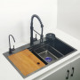 Matte Black Nano Kitchen Sink Above Mount Washing Basin with chopping board 304 Stainless Steel Single black kitchen sink