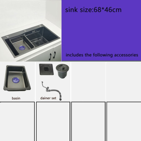 Matte Black Nano Kitchen Sink Above Mount Washing Basin with chopping board 304 Stainless Steel Single black kitchen sink